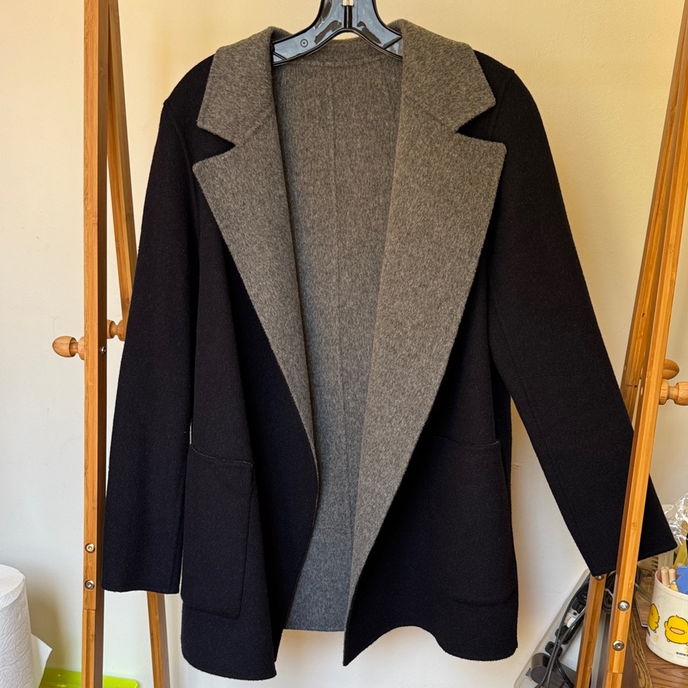 Theory Navy and Gray Women's reversible Coat sz Med